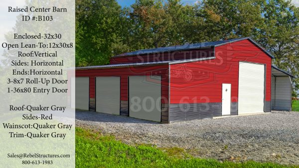 44x30x12 Red Steel Barn with Wainscoting