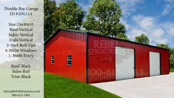 24x40x10 All Vertical Double Bay Garage