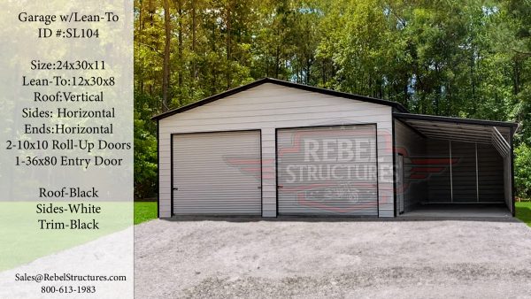 24x30x11 Steel Garage with Lean To