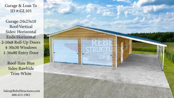 24x25x10 Garage with Lean To