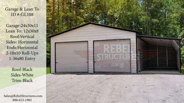 24x30x11 Garage with Lean To