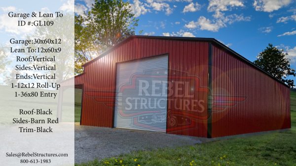 30x60x12 All Vertical Garage with Lean To