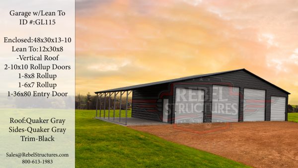 60x30x13 Steel Garage Lean To