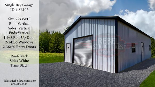 22x35x10 All Vertical Single Bay Garage