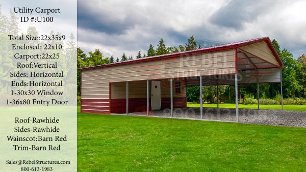 22x35x10 Utility Steel Carport