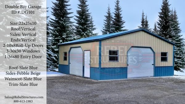 22x25x10 Double Garage Metal Garage
