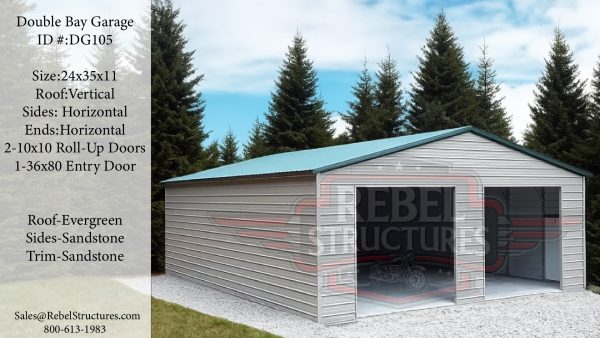 24x35x11 Double Bay Steel Garage