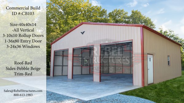 40x40x14 All Vertical Commercial Metal Garage