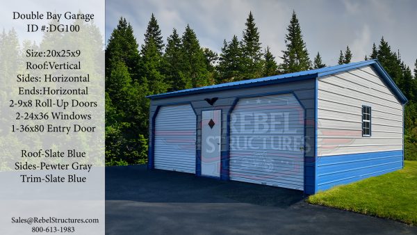 20x25x9 Double Bay Steel Garage
