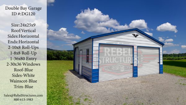 24x25x9 Double Bay Steel Garage
