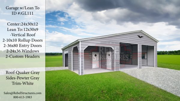 36x30x12 Garage with Lean To