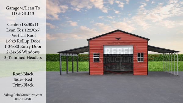 38x30x10 Steel Garage with Lean Tos