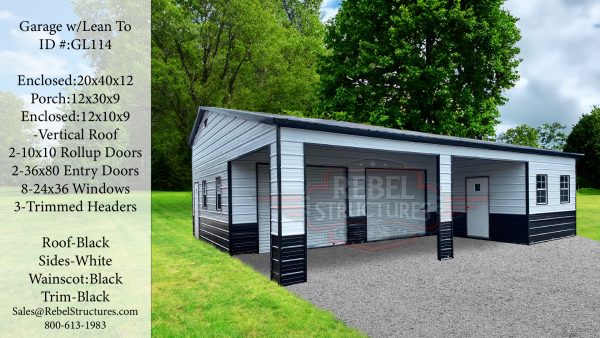 32x40x12 Steel Garage with Lean To