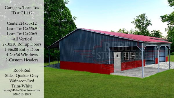 48x55x12 All Vertical Metal Garage with Lean To