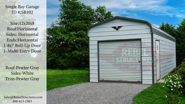 12x20x8 Regular Frame Single Bay Garage