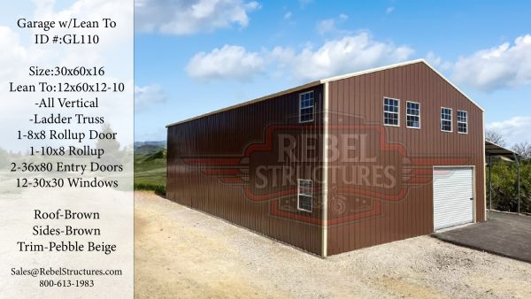 30x16x16 Lean To Metal Garage