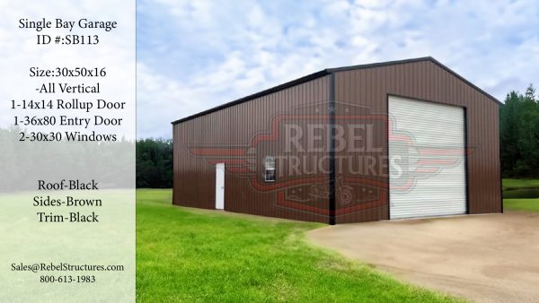 30x50x16 Single Bay All Vertical Metal Garage